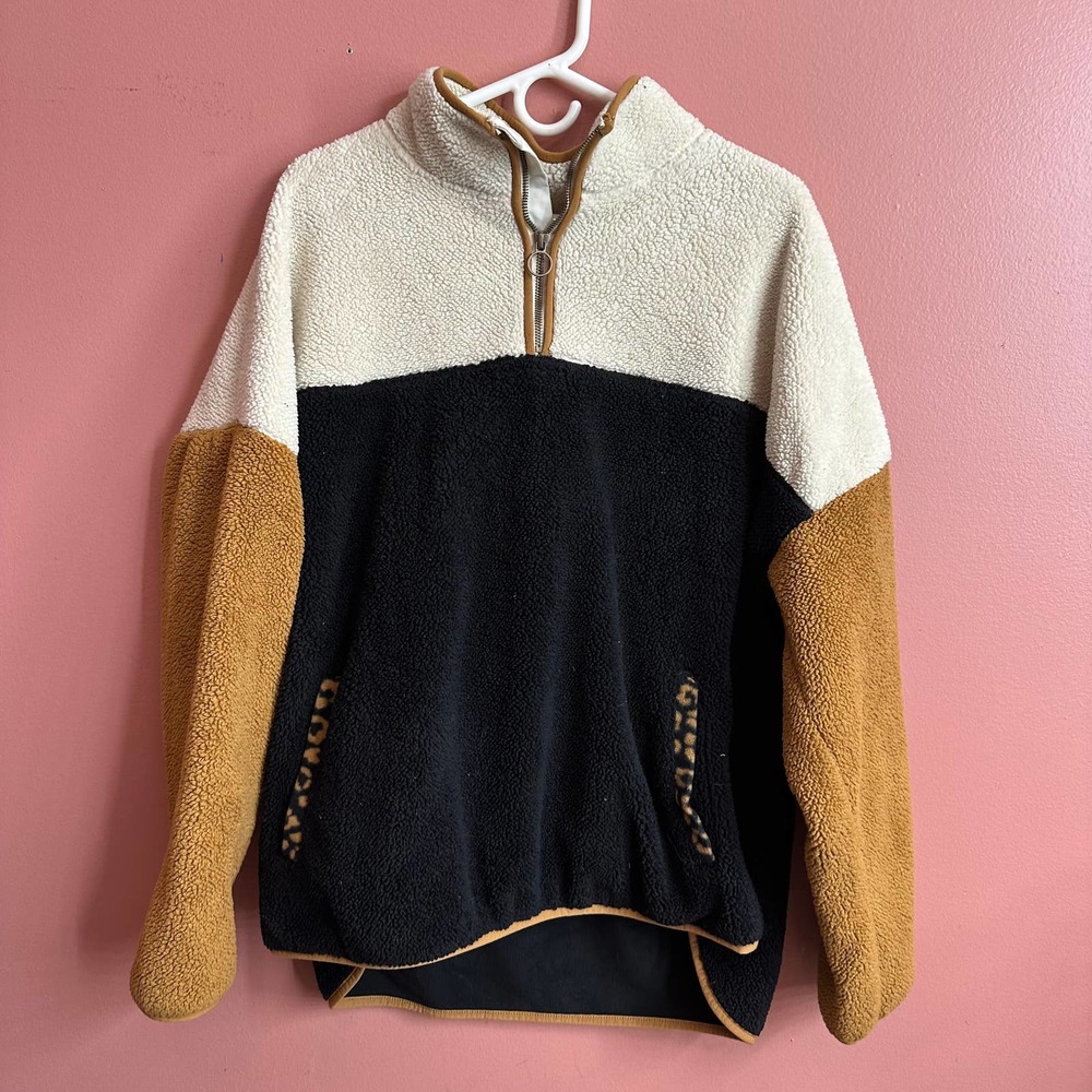 Sherpa Teddy pullover 1/4 zip sweatshirt womens plus 1x animal